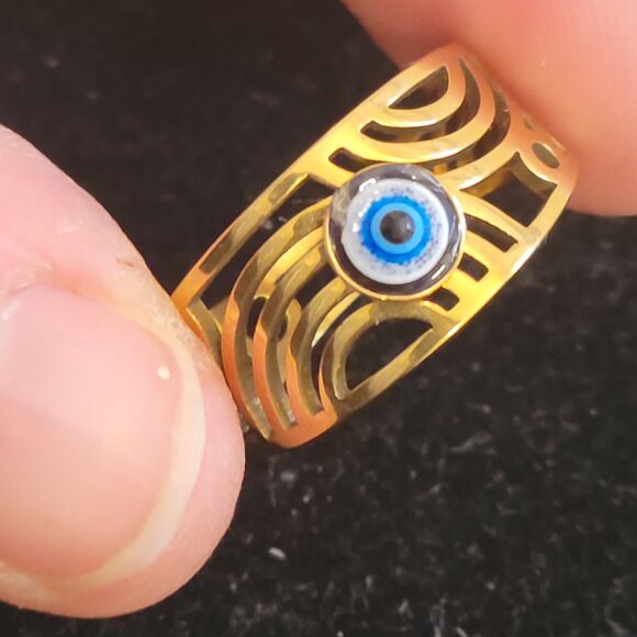 Vintage Gold tone Ring with Glass Bead - Picture 1 of 4